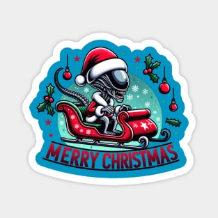 Christmas Alien Riding a Sleigh Magnet