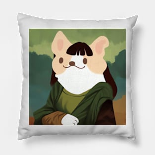 Corgi with Mona Lisa Style Pillow