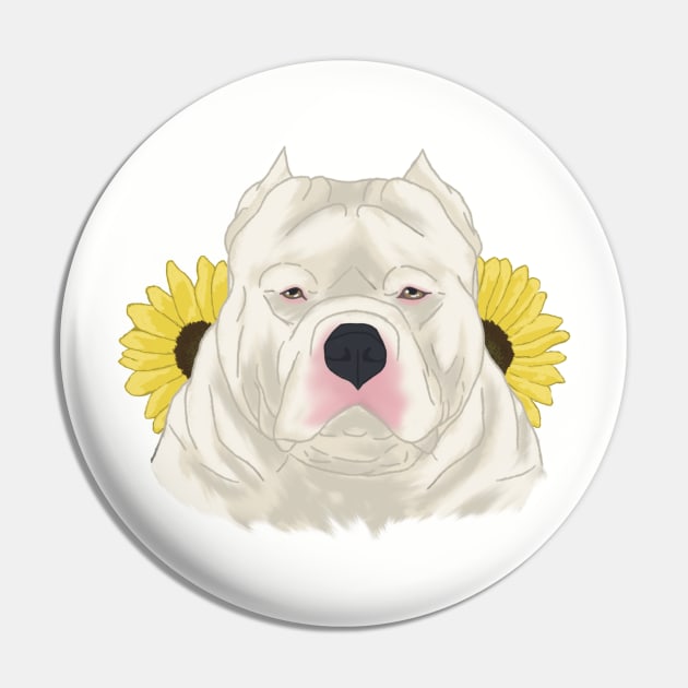 White American Bully with Sunflowers Pin by TrapperWeasel