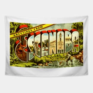 Greetings from Escanaba, Michigan - Vintage Large Letter Postcard Tapestry