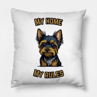 Cute Yorkshire Terrier with a funny slogan about boundless power Pillow