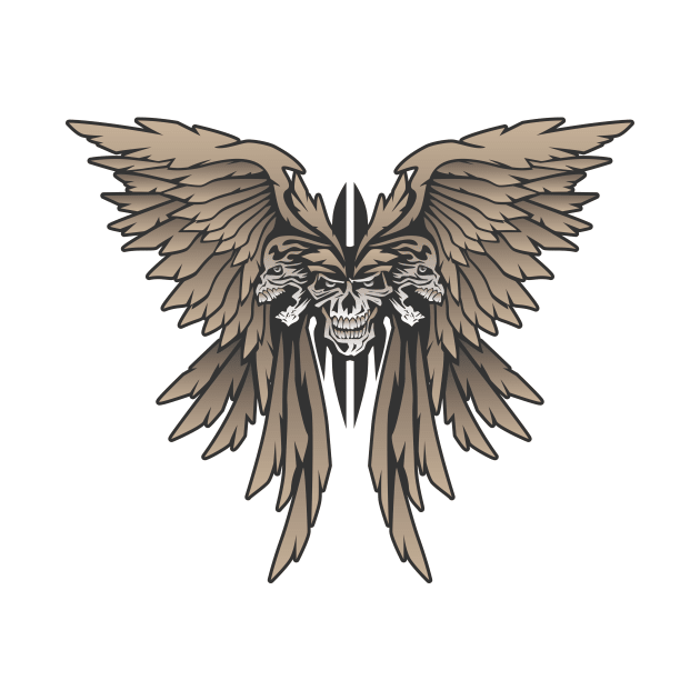 Three skulls with spread wings illustration by hobrath