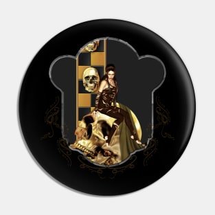 Dark fantasy women sitting on a skull Pin