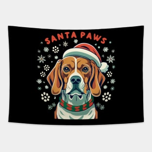 Cute beagle dog with christmas hat, Santa paws text Tapestry