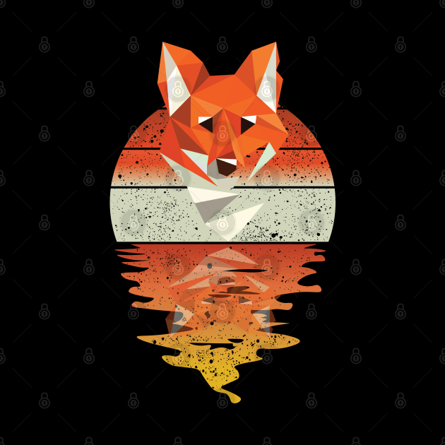 Vintage cute fox reflected on lights of moon T-Shirt by mutarek