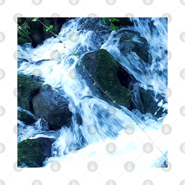 River flow ,fern, ferns, leaves,  rocks, vegetation, flow, river, water, turquoise, island, paradise, adventure, foam, blue, navy, aqua, stones, summer, rain, xmas, holidays by PrintedDreams