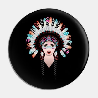 Tribal girl in war bonnet Pin