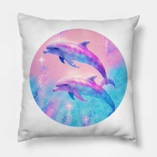 Pink and Blue Glitter Dolphins Pillow