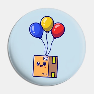 Cute Box Floating With Balloon Vector cartoon Pin