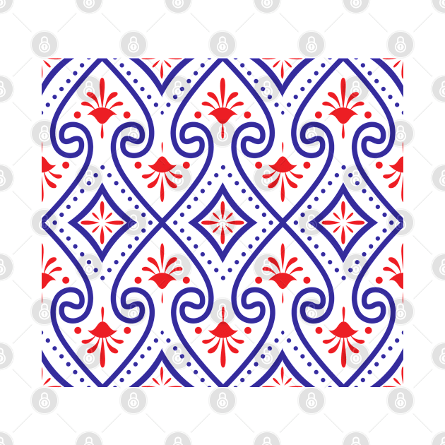 Egypt style pattern in red and blue by BE MY GUEST MARKETING LLC