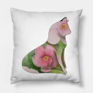 Pretty kitty pink blossom - watercolor painting Pillow