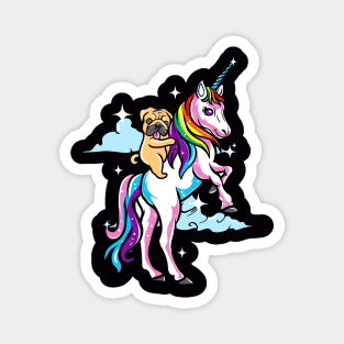 Pug Dog Riding Unicorn Magical Cute Creatures Magnet