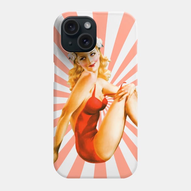 Blonde Pin-Up Girl in Red Graphic Design Phone Case by AdrianaHolmesArt