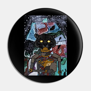 Hunter - Robotic Character with Glass Eyes and Steel Skin in a Mysterious Night Pin