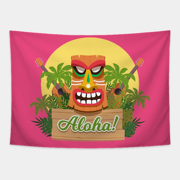 Aloha Hawaiian Tiki Tapestry by bluerockproducts