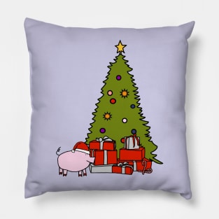 Santa Hat on Pig and Christmas Tree Pillow