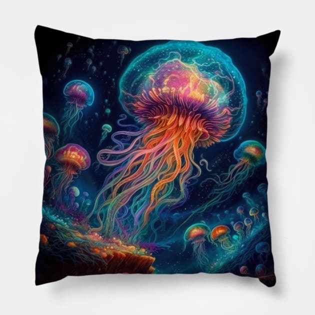 Space Jellies Pillow by Phatpuppy Art