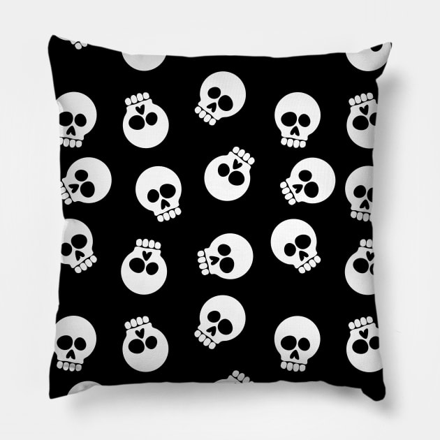 Cartoon Skulls Pattern Illustration Pillow by hobrath