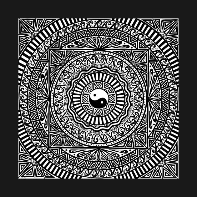 Black and White Yin Yang Mandala by SoozieWray