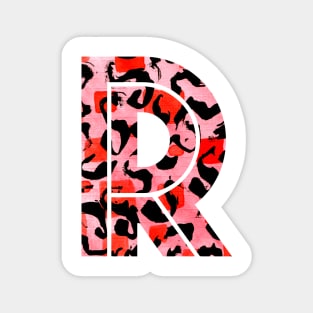 Abstract Letter R Watercolour Leopard Print Alphabet Red Magnet