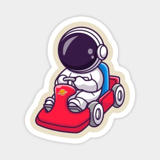 Cute Astronaut Riding Gokart Cartoon Magnet