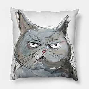 Funny Badly Drawn Angry Cat Pillow