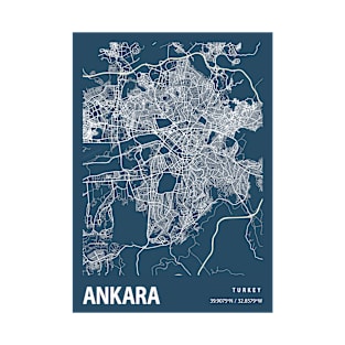 Ankara Blueprint Street Map, Ankara Colour Map Prints T-Shirt