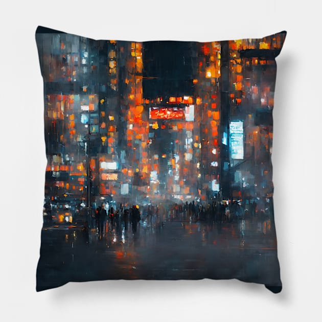 Night Cityscape Pillow by The Brushstrokes Boutique