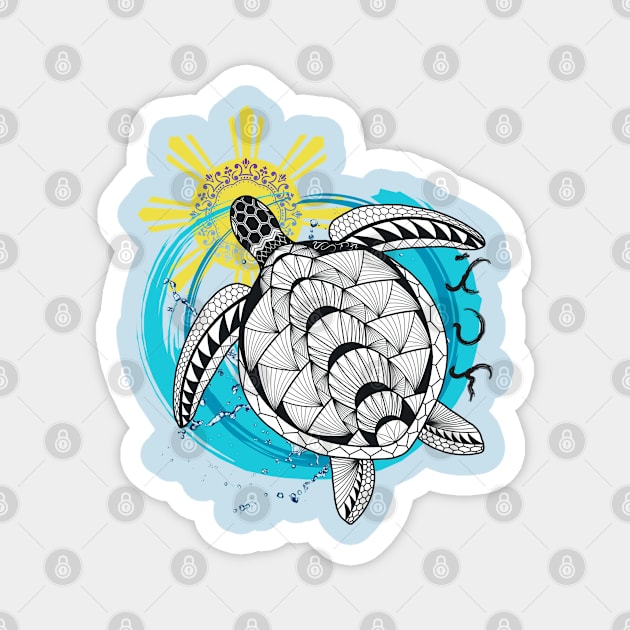 Tribal line Art Turtle / Baybayin word Tiwala (Trust) Magnet by Pirma Pinas