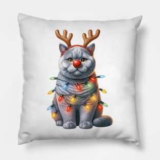 Christmas Red Nose British Shorthair Cat Pillow