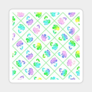 Window Pane Diagonal Floral Green Line on White Magnet