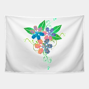 Trippy Blue and Orange Floral Decoration Silhouette Art Tapestry