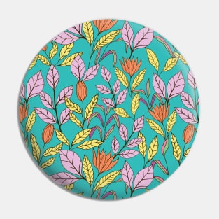 Tropical leaves and flowers botanical pattern in teal Pin