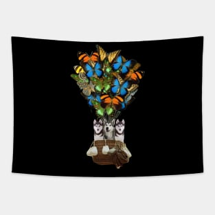 Siberian Husky Dog Butterfly Hot Air Balloon Tapestry