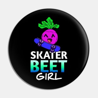 Skater Beet Girl - Kawaii Beets - Cute Veggies - Graphic Vector Clipart Pin