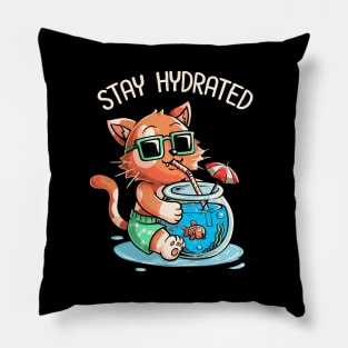 Stay Hydrated Cat Summer Fish by Tobe Fonseca Pillow