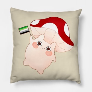dancing and waving mushroom with aromantic pride flag Pillow