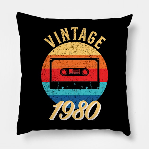 Vintage Year Since 1980 | Cassette | 42nd Birthday Gift Pillow by jiromie