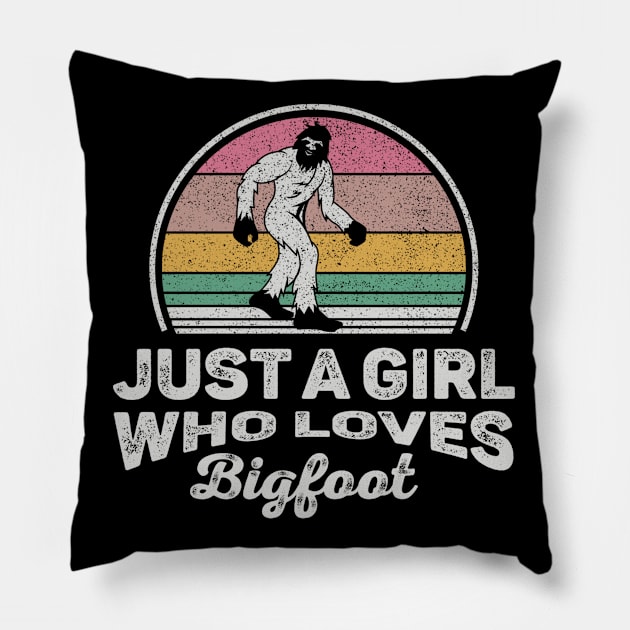 Retro Vintage Bigfoot Just A Girl Who Loves Bigfoot Pillow by SomeRays