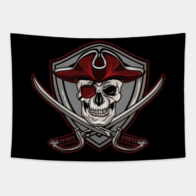 RED JOLLY ROGER SKULL Tapestry by beanbeardy