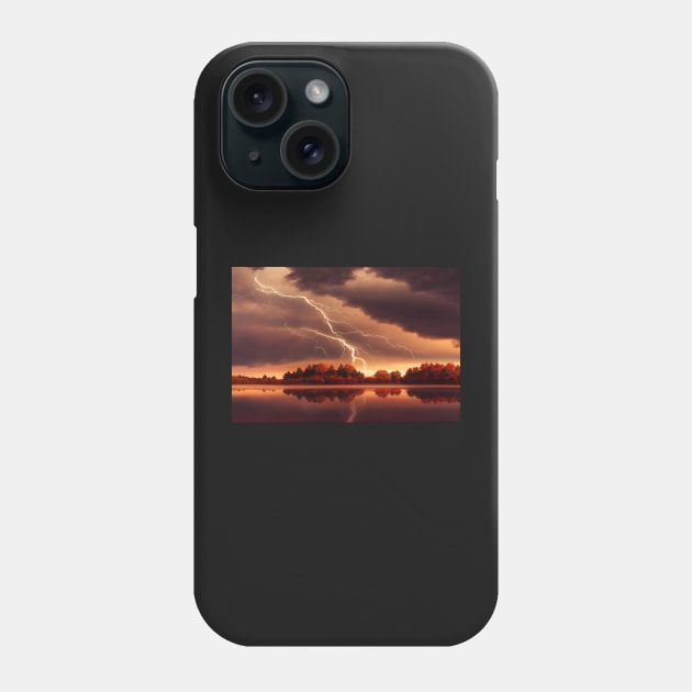 Autumn Lake Lightning Strikes Phone Case by Unwind-Art-Work