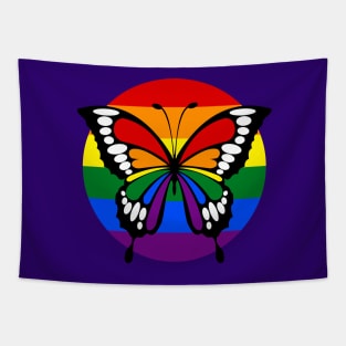 Button Rainbow Flag Stripes Butterfly Silhouette Tapestry