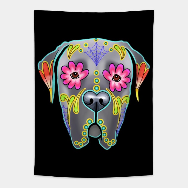 Mastiff in Grey - Day of the Dead Sugar Skull Dog Tapestry by prettyinink