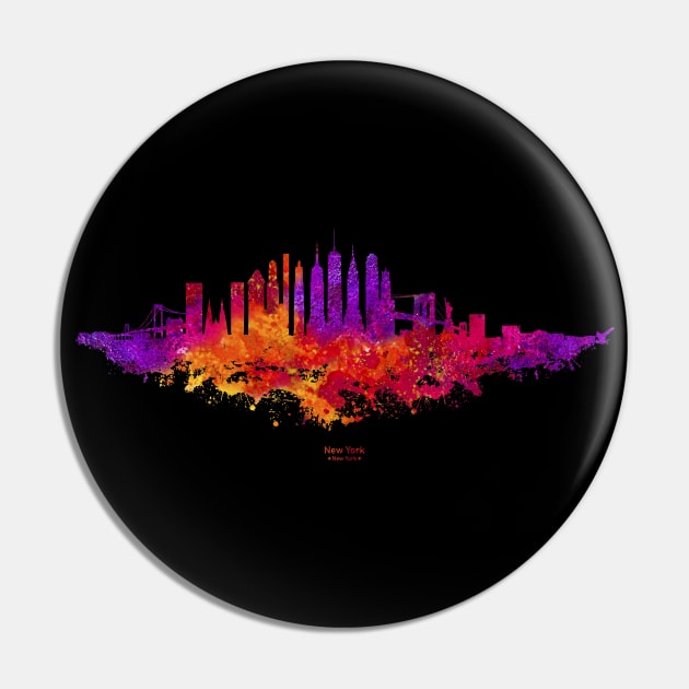 New York City Skyline Colorful Watercolor in red orange and purple Pin by SPJE Illustration Photography