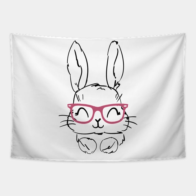 Bunny Easter Pink Glasses, Cute Easter Day Tapestry by artbyhintze