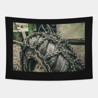 Muddy tractor wheels Tapestry