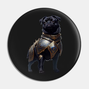 Mighty Black Pug in Heavy Mythical Armor Pin