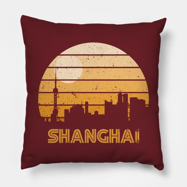 Retro Sunset Shanghai Pillow by rojakdesigns