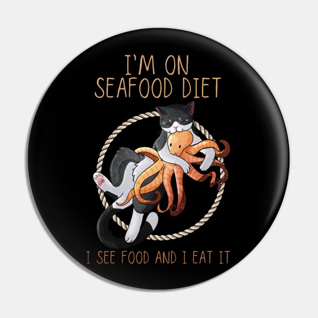 I’m on seafood diet - Tuxedo cat with an Octopu Pin by Feline Emporium