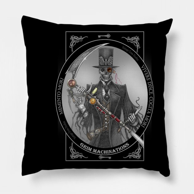 Grim Machinations Pillow by Vintage Crow Studios